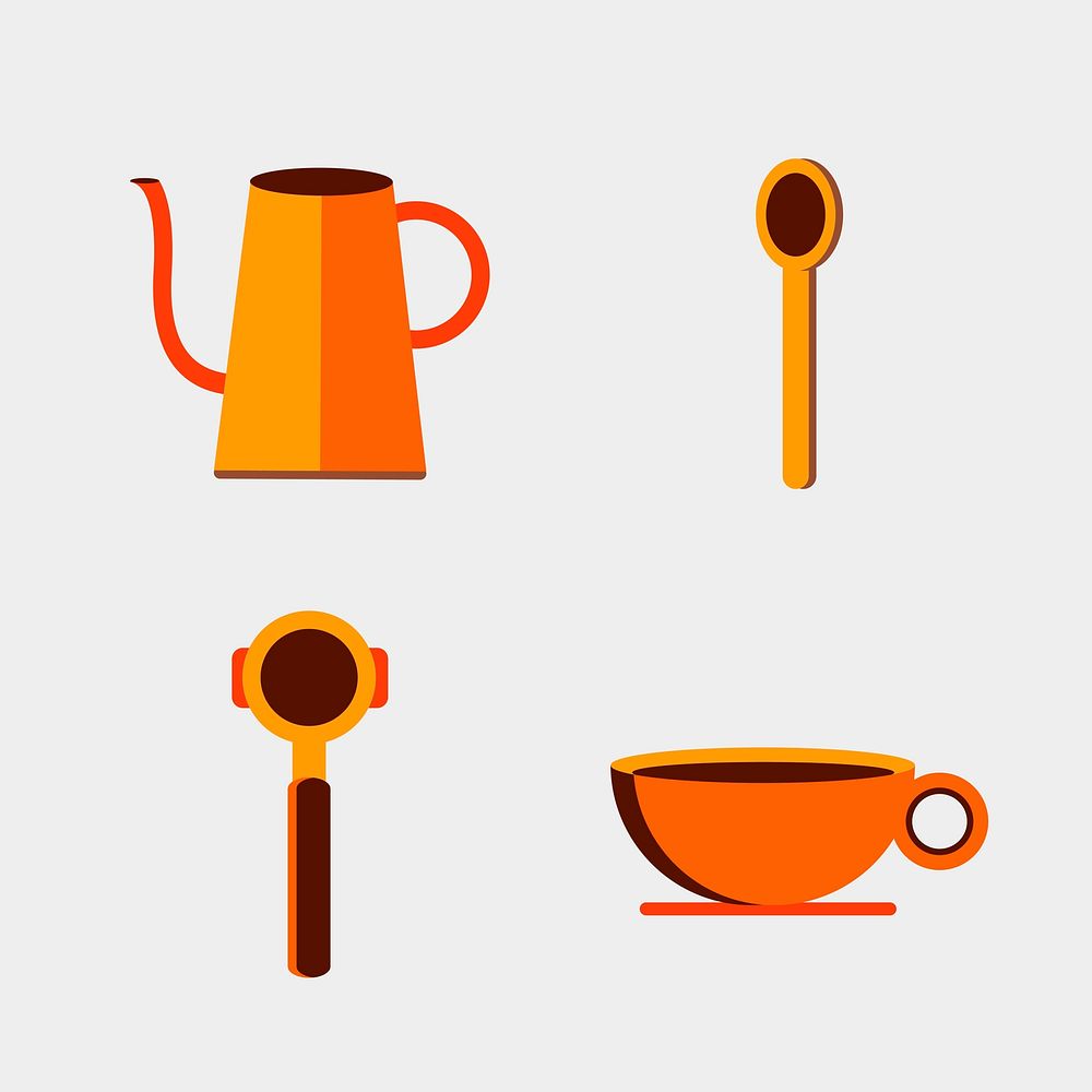 Orange coffee utensil collection vector
