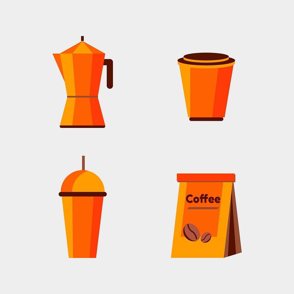 Orange coffee utensil collection vector
