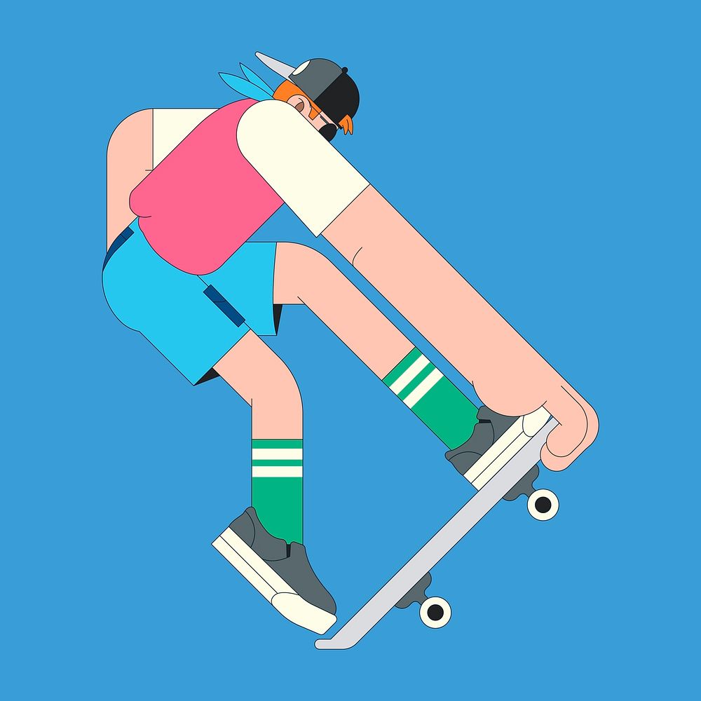 Young skateboarder character on blue background vector