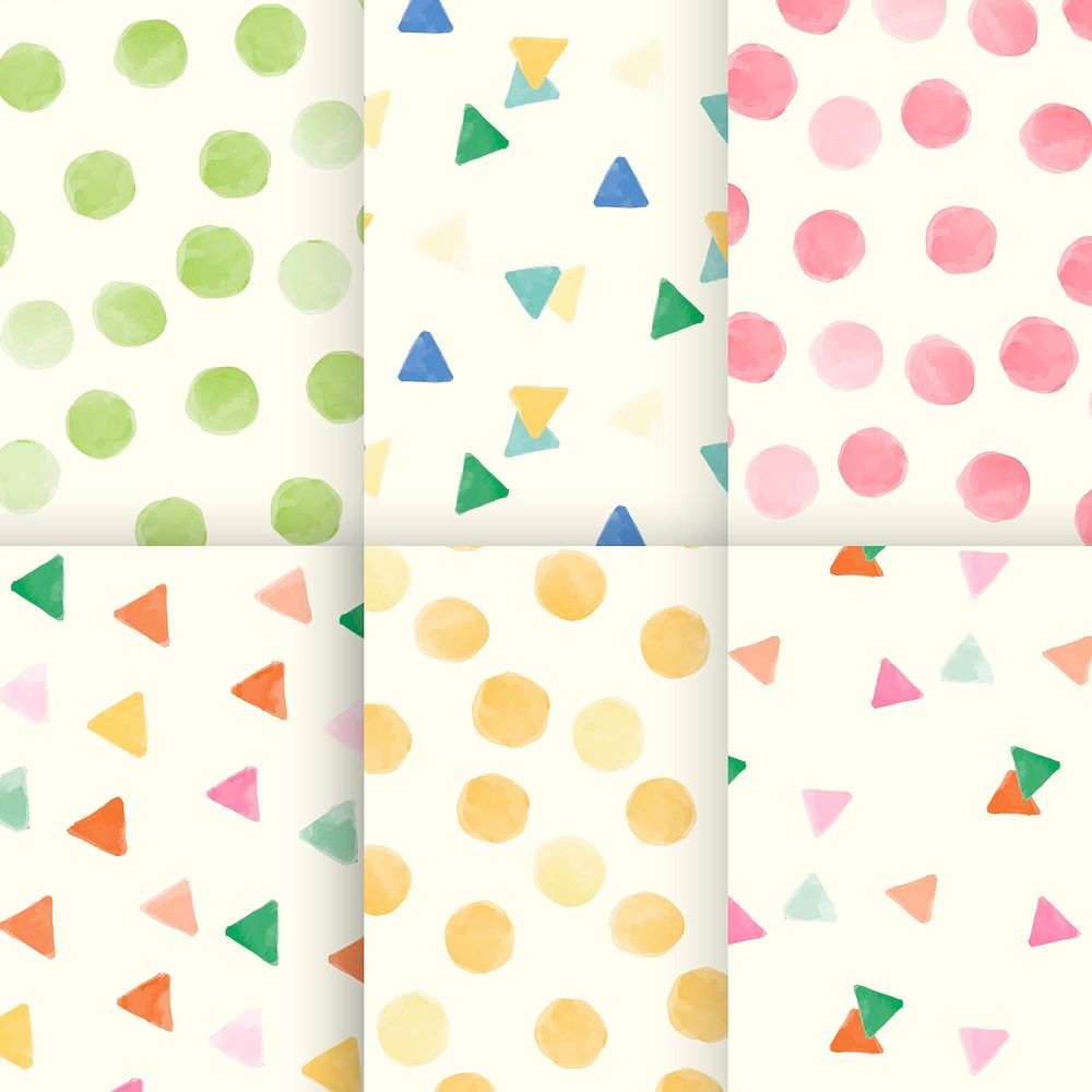 Colorful geometric watercolor seamless pattern  background vector set