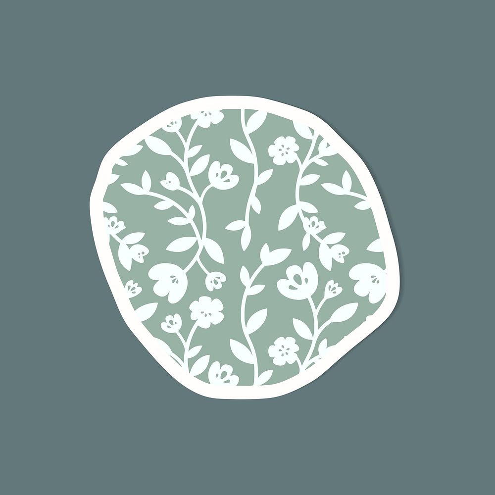 White and green floral pattern sticker vector