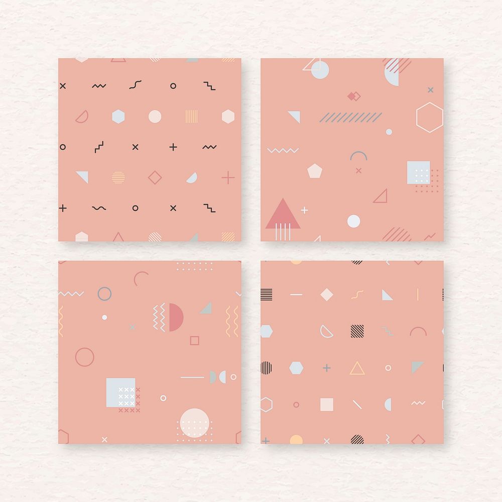 Pink Memphis pattern background vector set