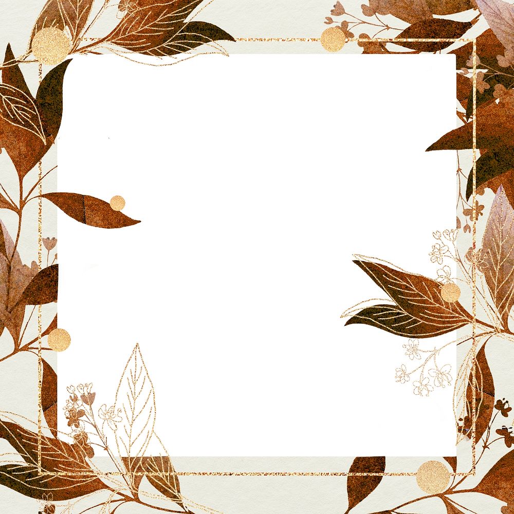 Blank golden leafy square frame mockup