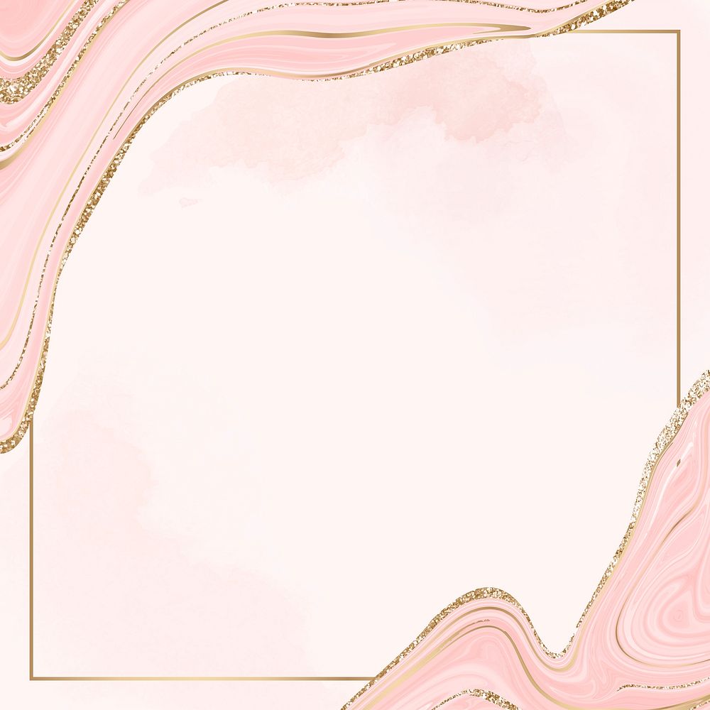 Square gold frame on pink marble paint
