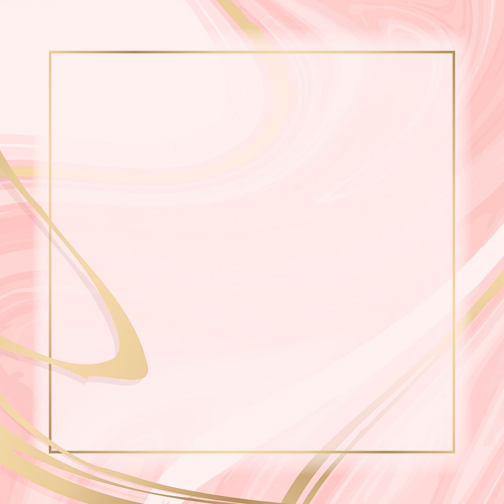 Square gold frame on pink marble paint