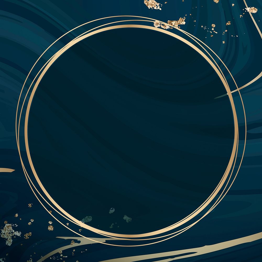 Circle gold frame on dark blue marble background