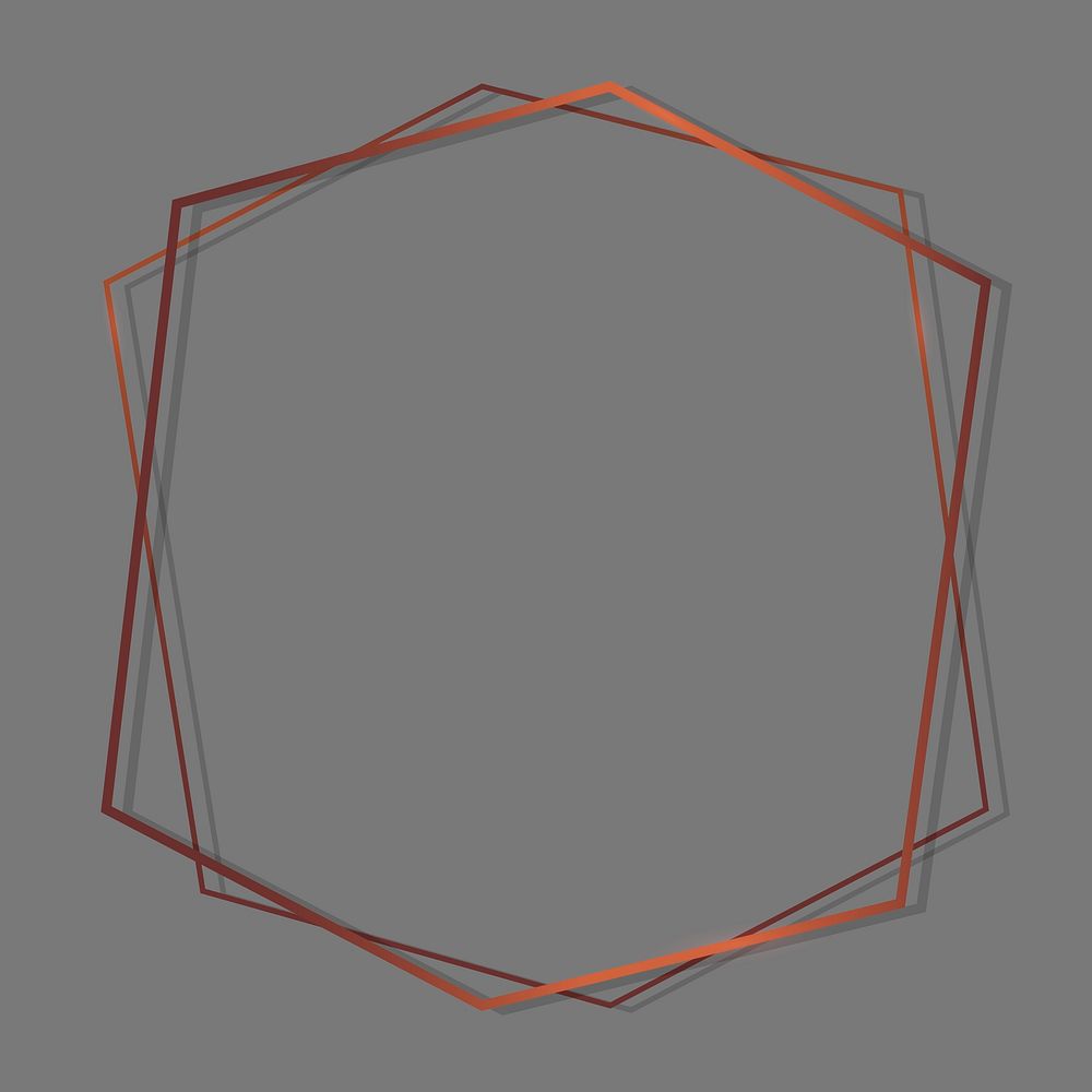Bronze hexagon frame on gray background template
