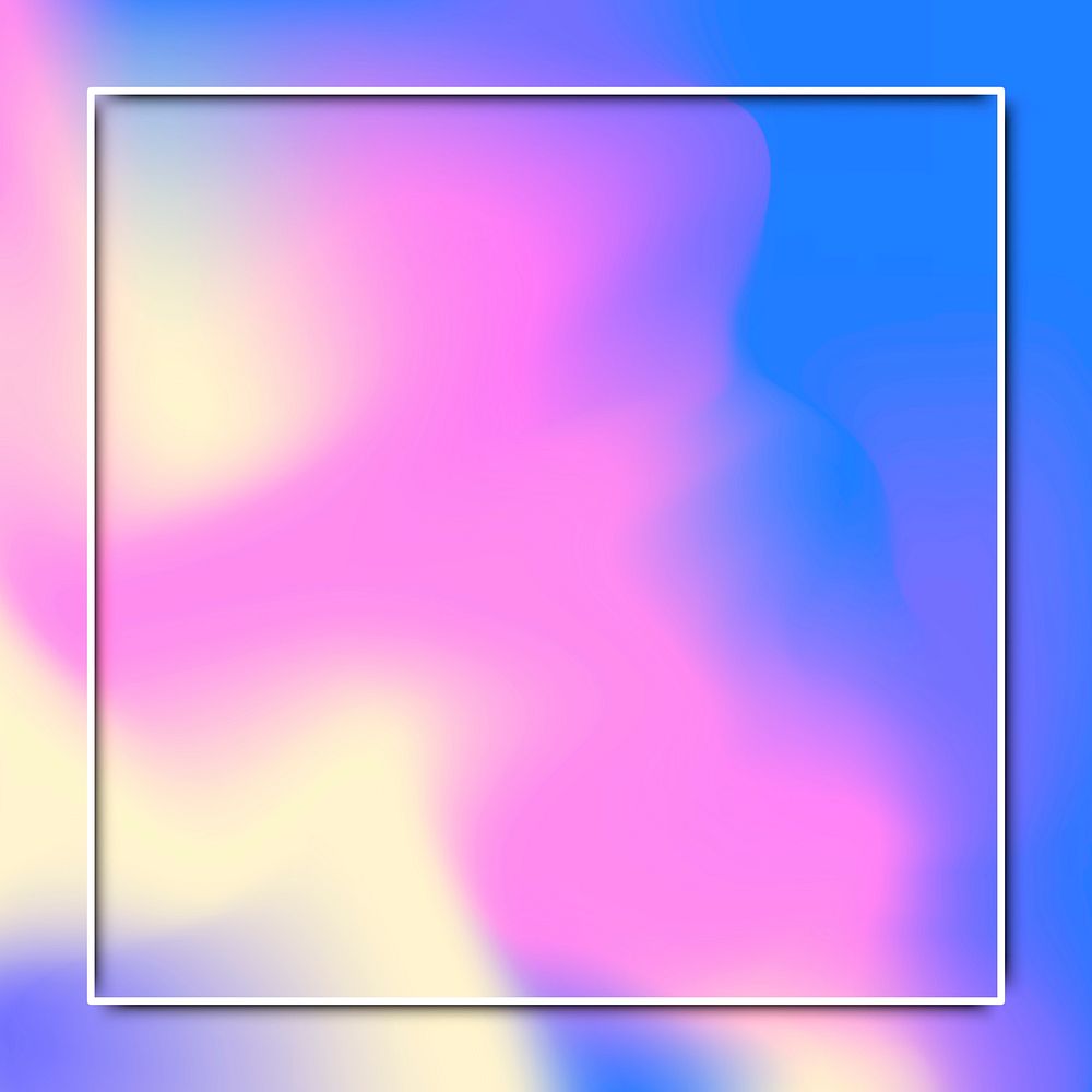 Square white frame on blue and pink holographic pattern background vector