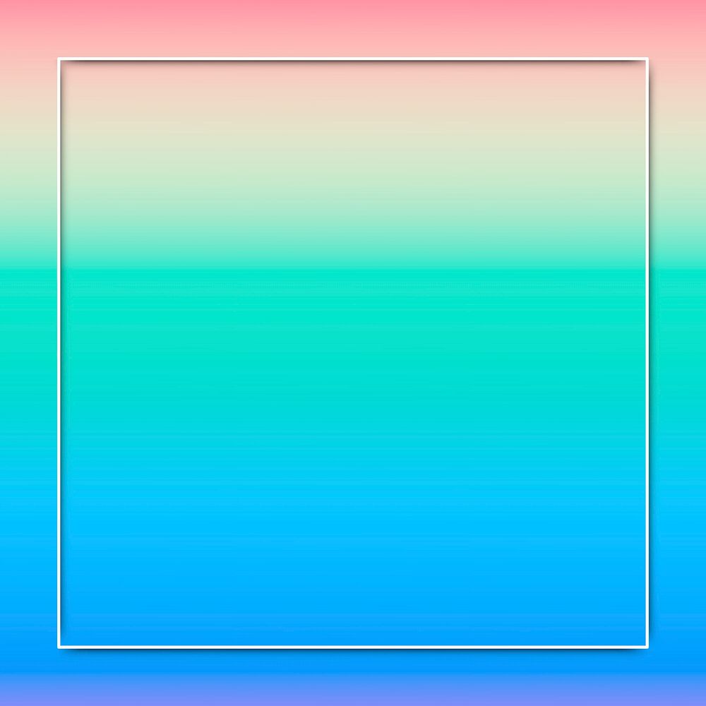 Square white frame on blue and green holographic pattern background vector