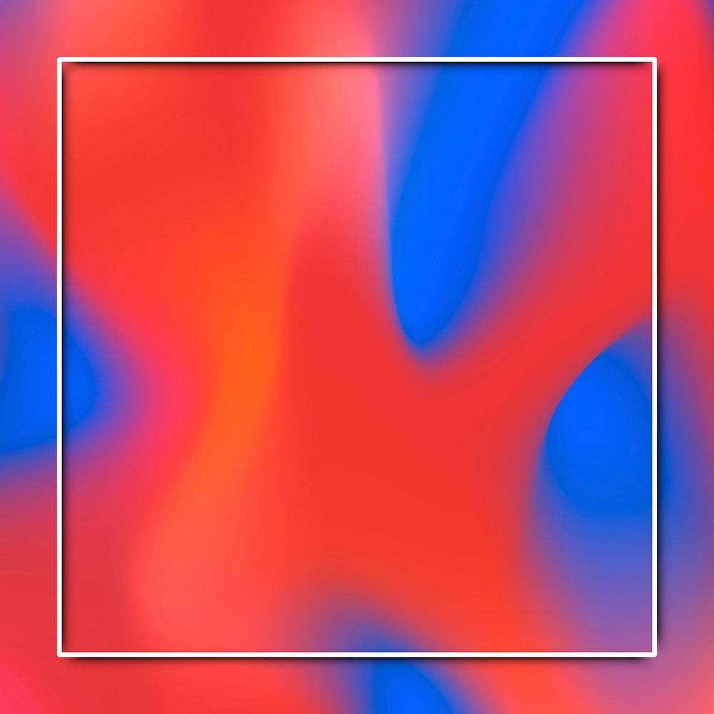 Square white frame on red and blue holographic pattern background vector