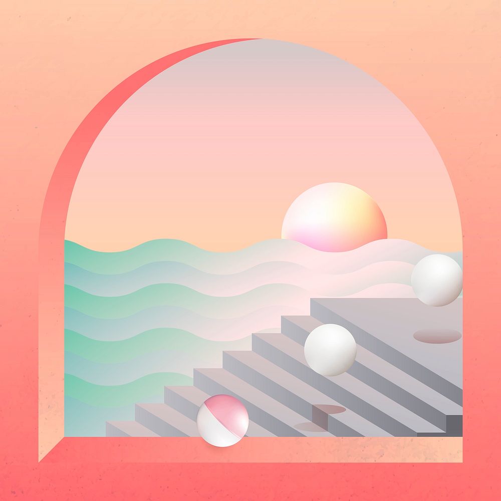 Sunset over gray stairs vector