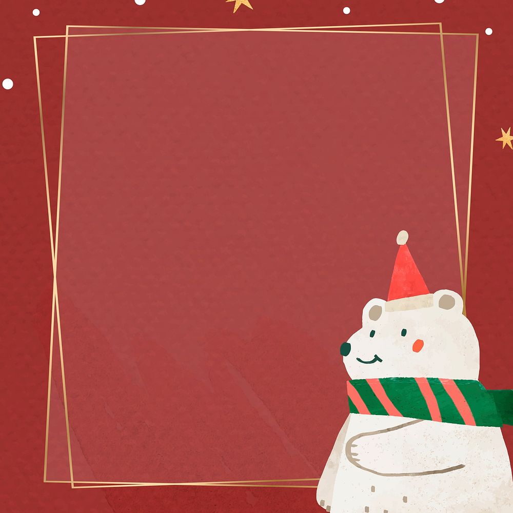 Christmas white bear doodle with gold frame vector