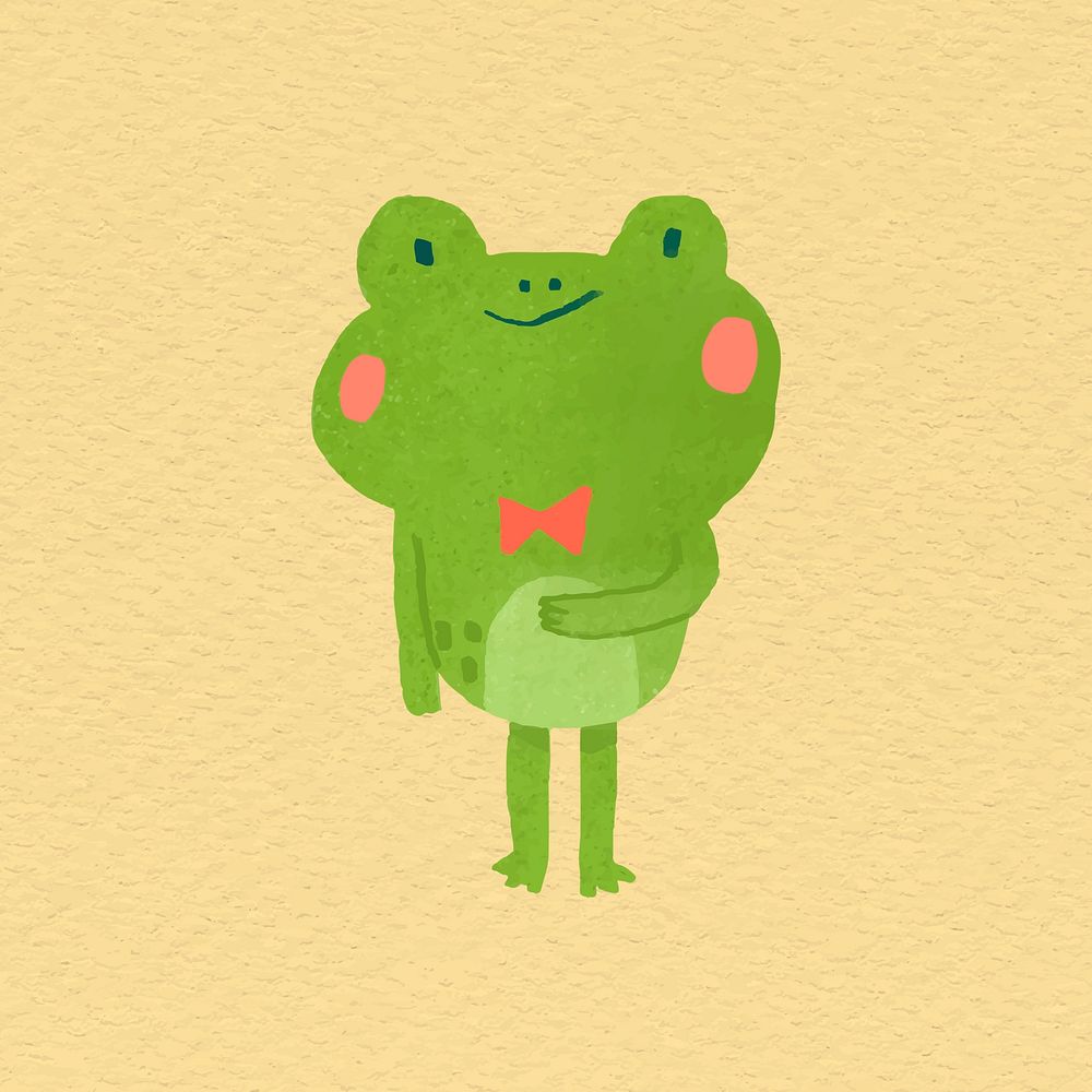 Watercolor frog with a red bow tie on beige background vector