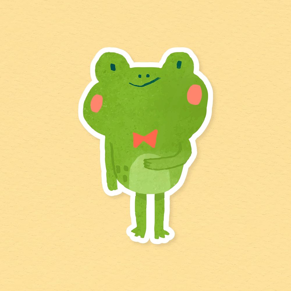 Watercolor frog with a red bow tie sticker vector