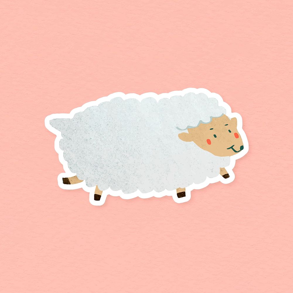 Hand drawn sheep sticker on pink background vector