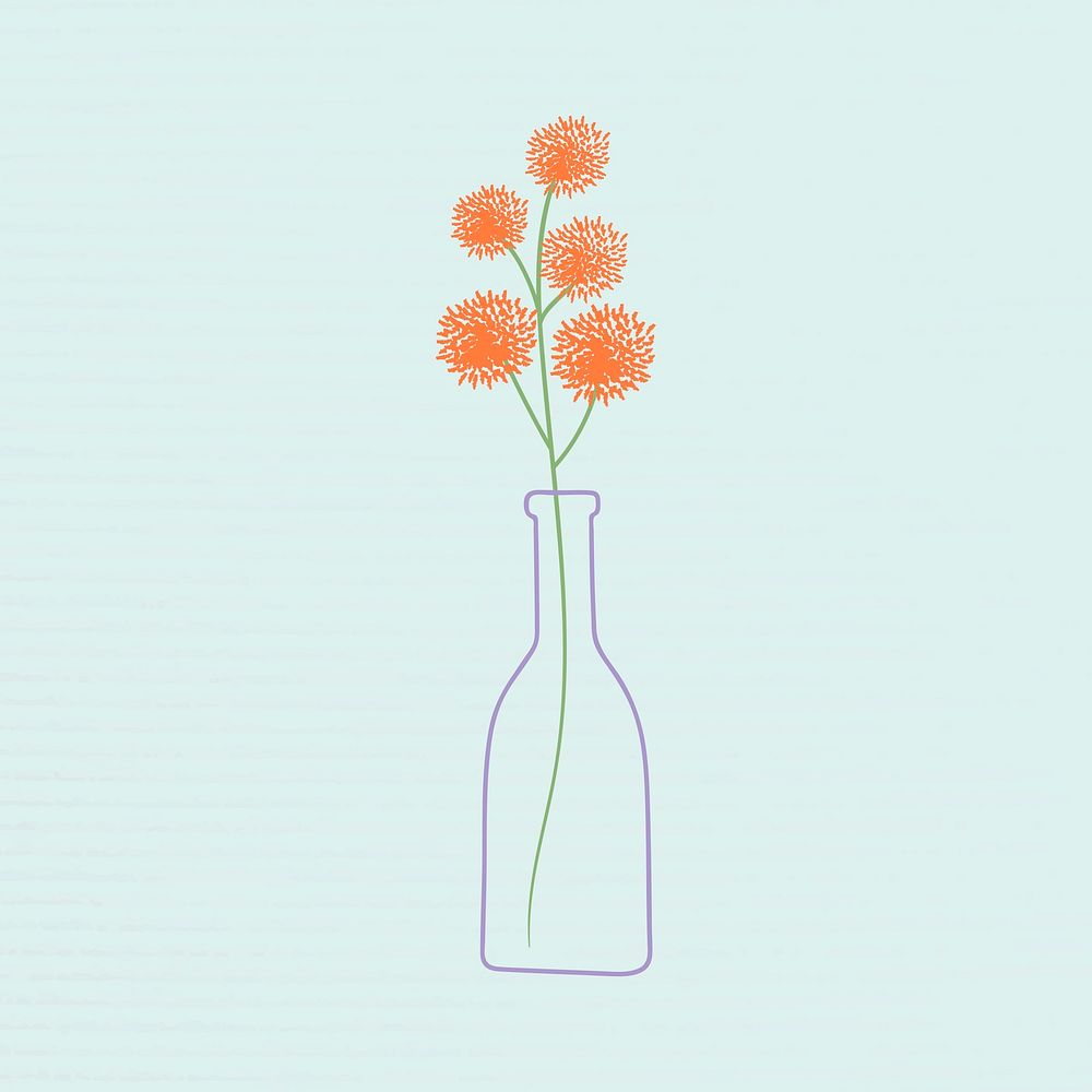 Orange doodle flowers in vase vector
