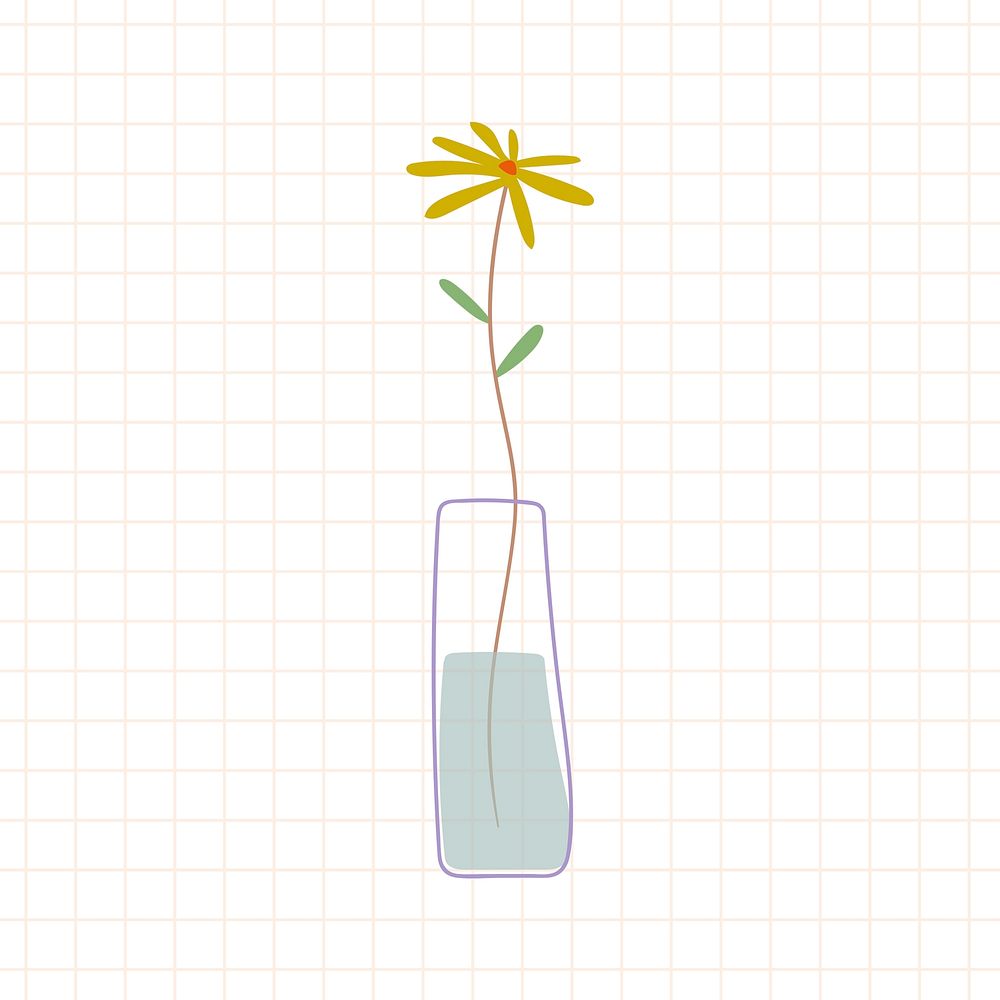 Yellow doodle flower in vase on grid background vector