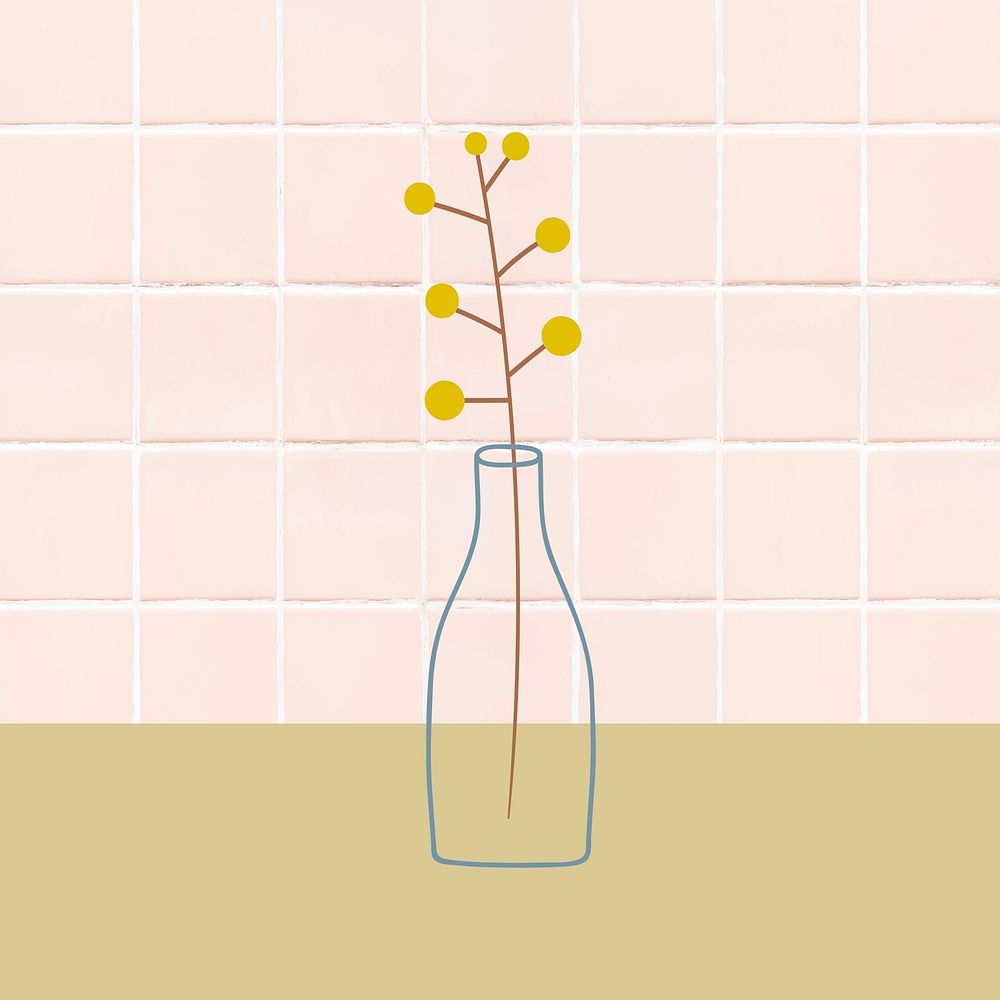 Yellow doodle flowers in a glass vase