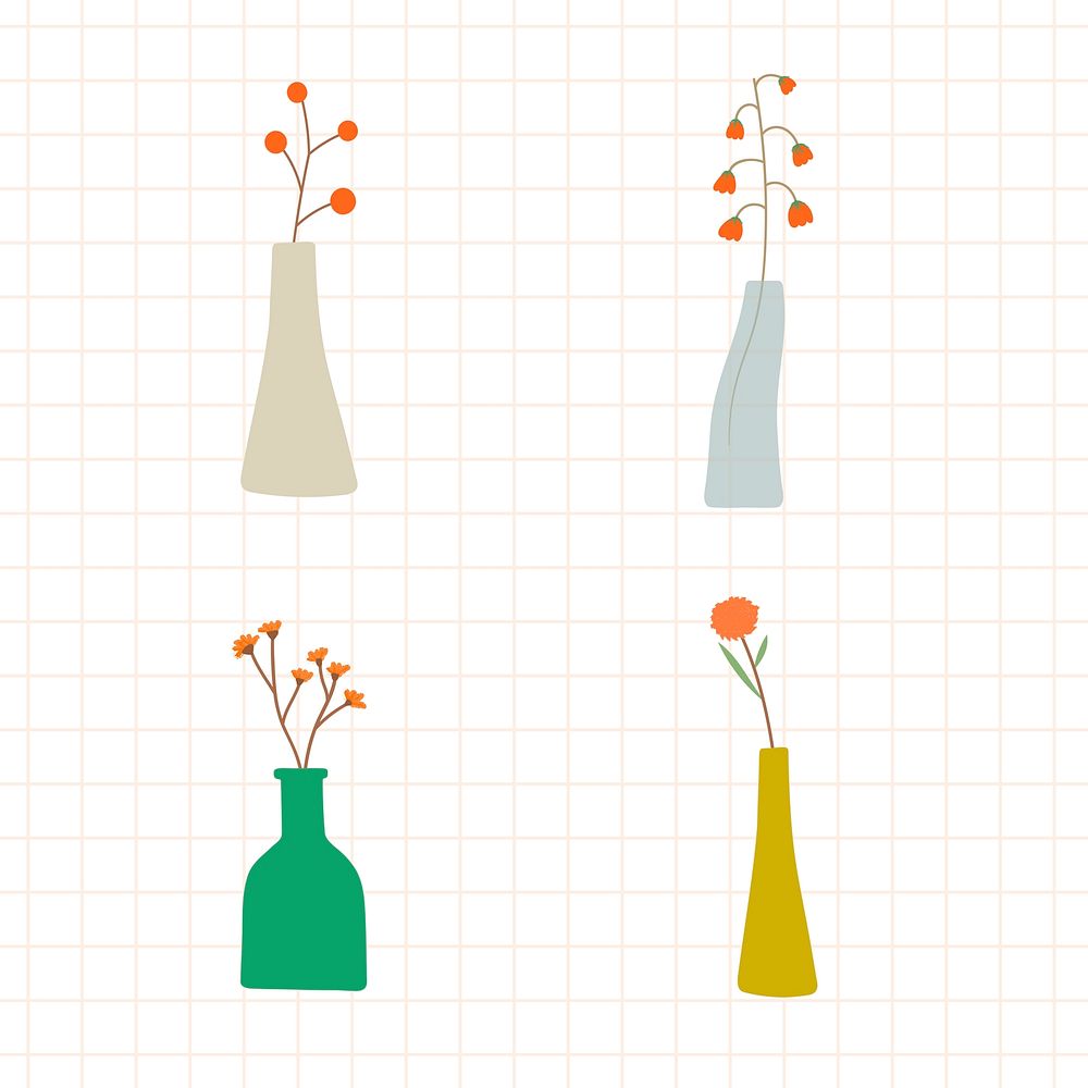 Colorful doodle flowers in vases pattern