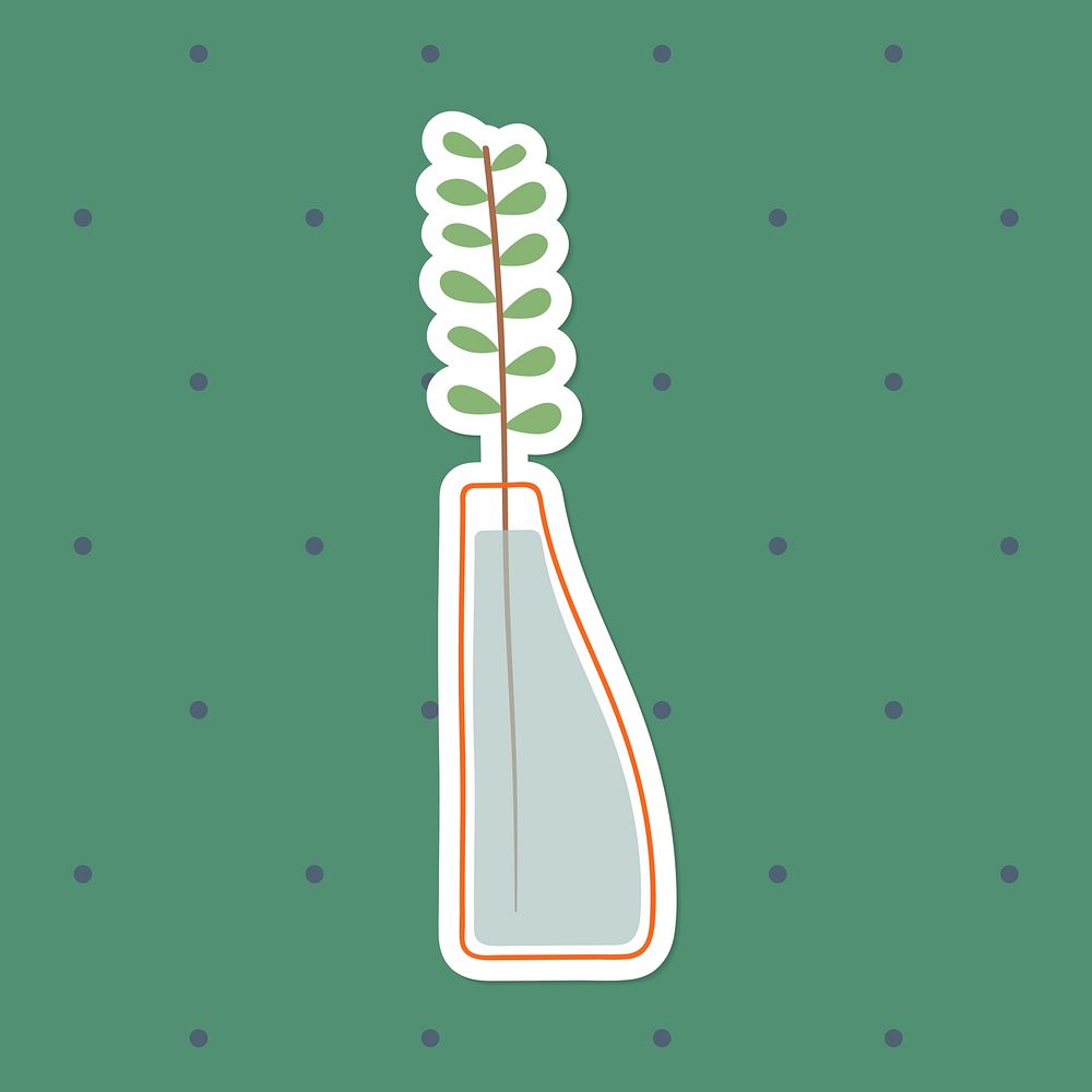 Green doodle leaves in a vase sticker on green background vector