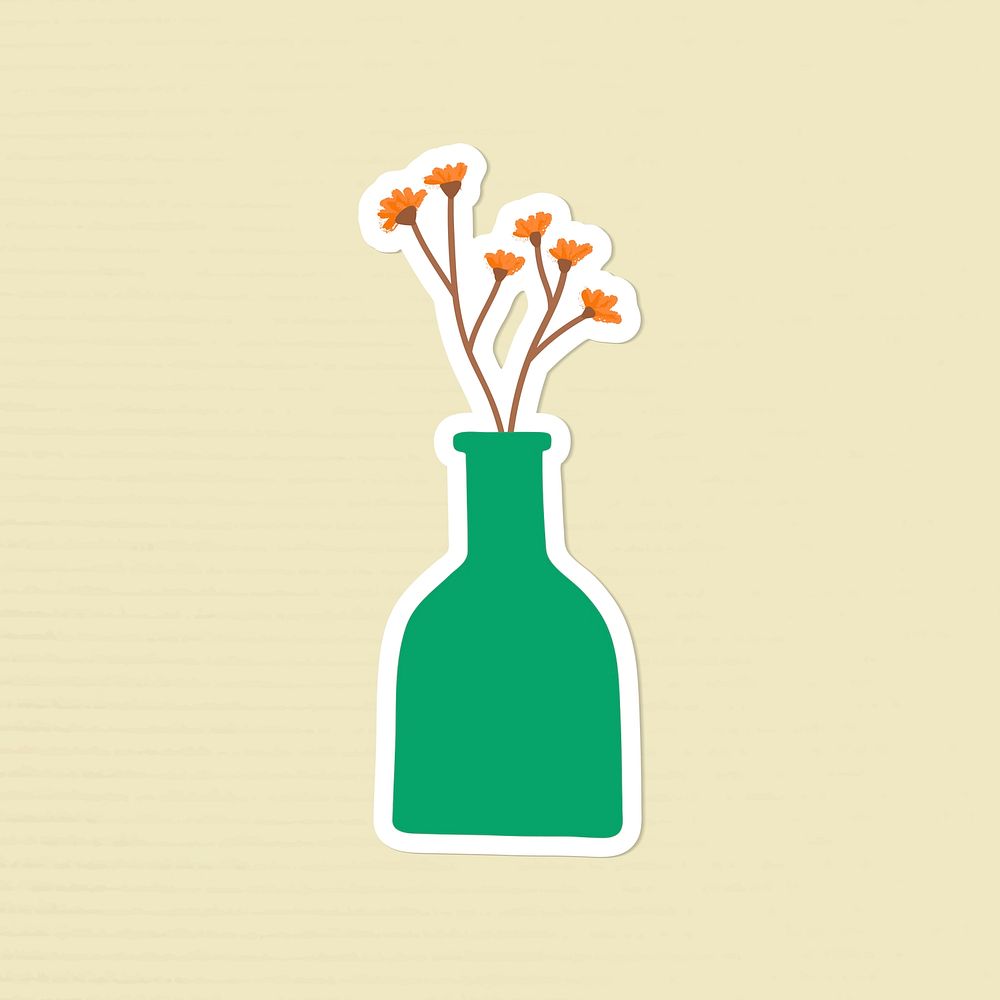 Orange doodle flowers in a green bottle sticker
