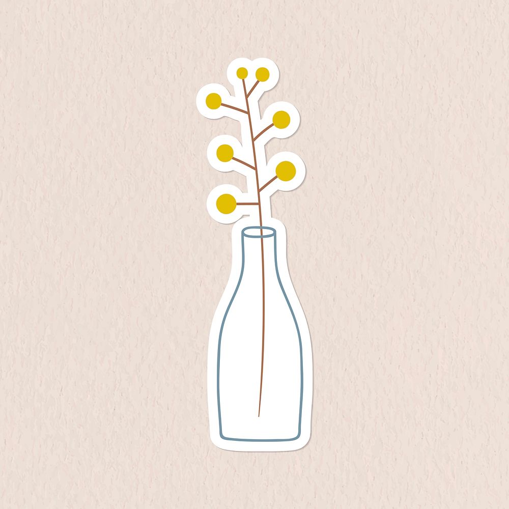 Yellow doodle flowers in a glass vase sticker