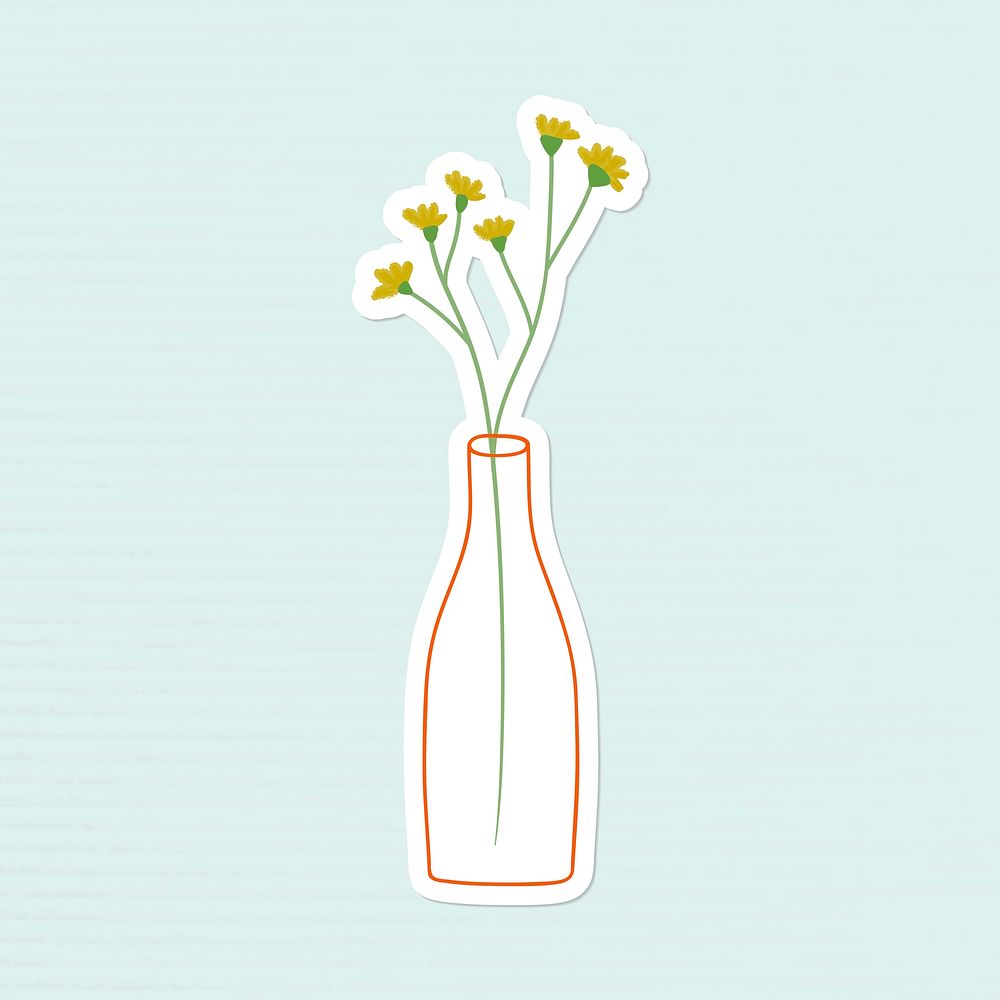 Yellow doodle flowers in a glass vase sticker