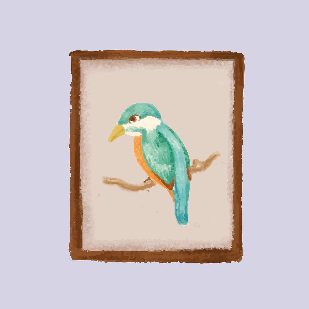 Picture frame of a bird on a purple wall sketch style vector