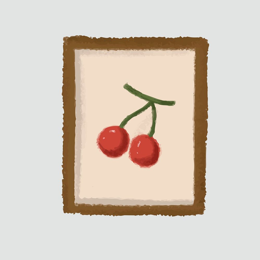 Picture frame of cherry on a gray wall sketch style vector