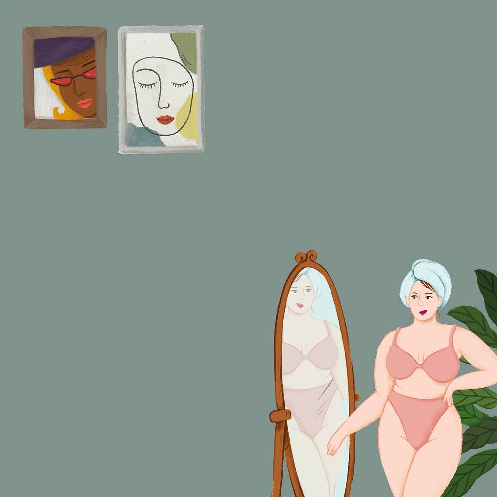 Girl in her underwear standing in front of a mirror sketch style vector