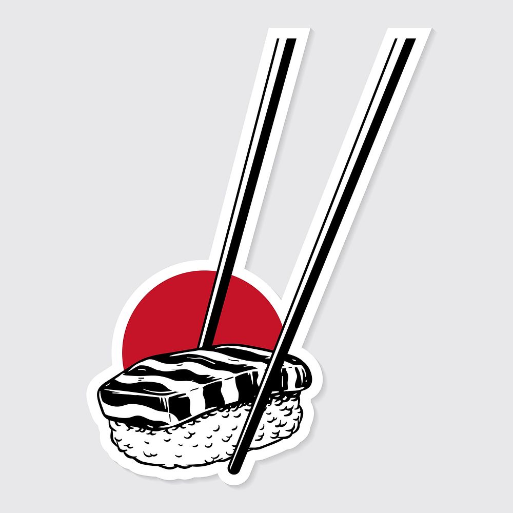 Salmon nigiri sushi sticker with white border vector