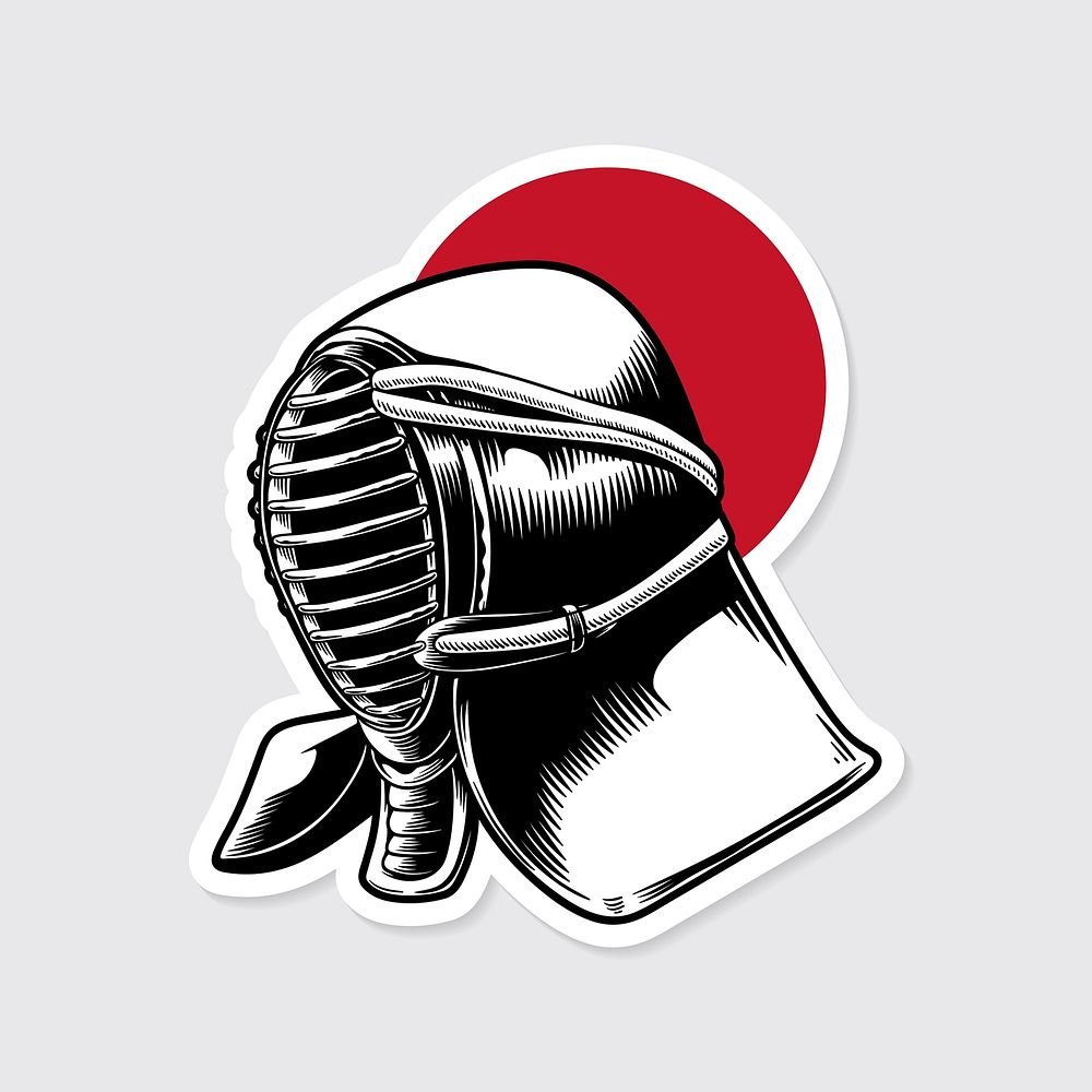 Japanese Kendo mask sticker with white border vector