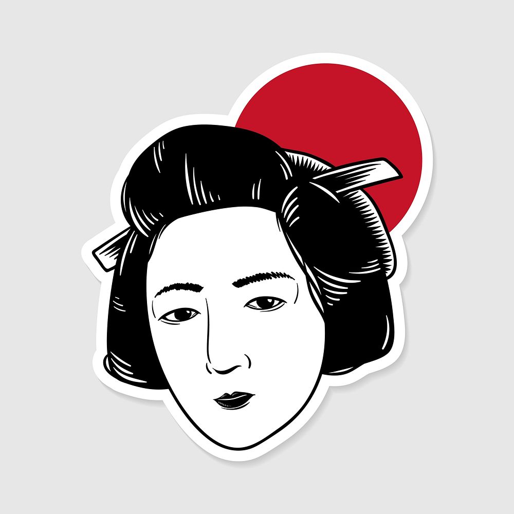Japanese geisha sticker with white border vector