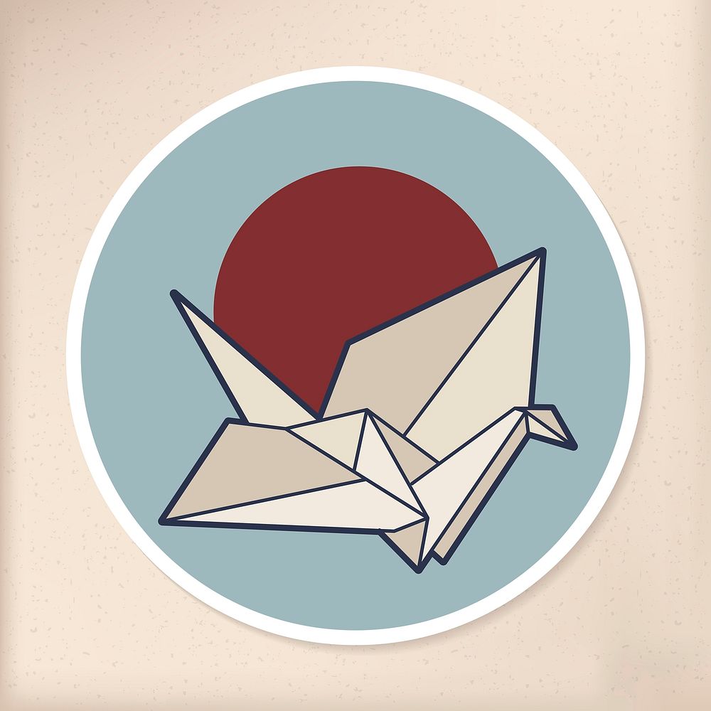 Japanese origami bird sticker with white border vector