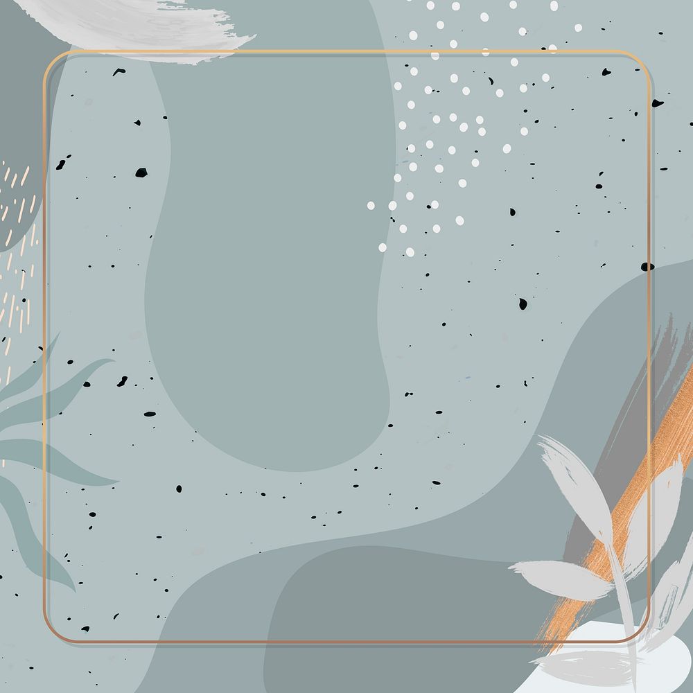 Square gold frame on botanical Memphis pattern background vector