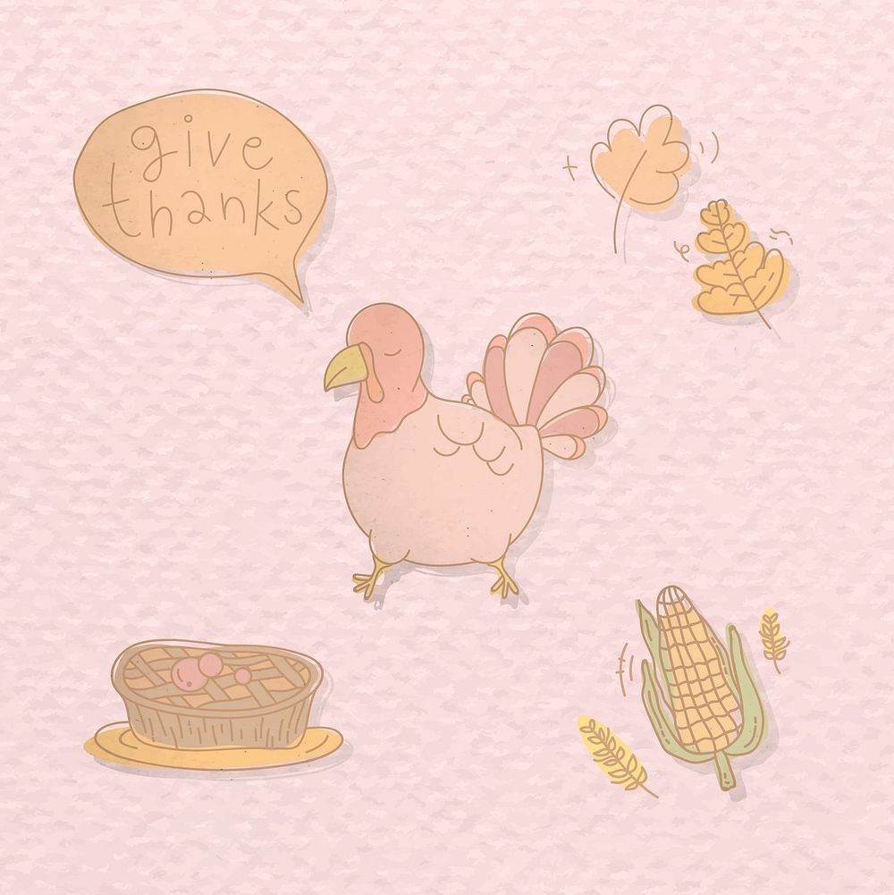Thanksgiving elements on pink background vector