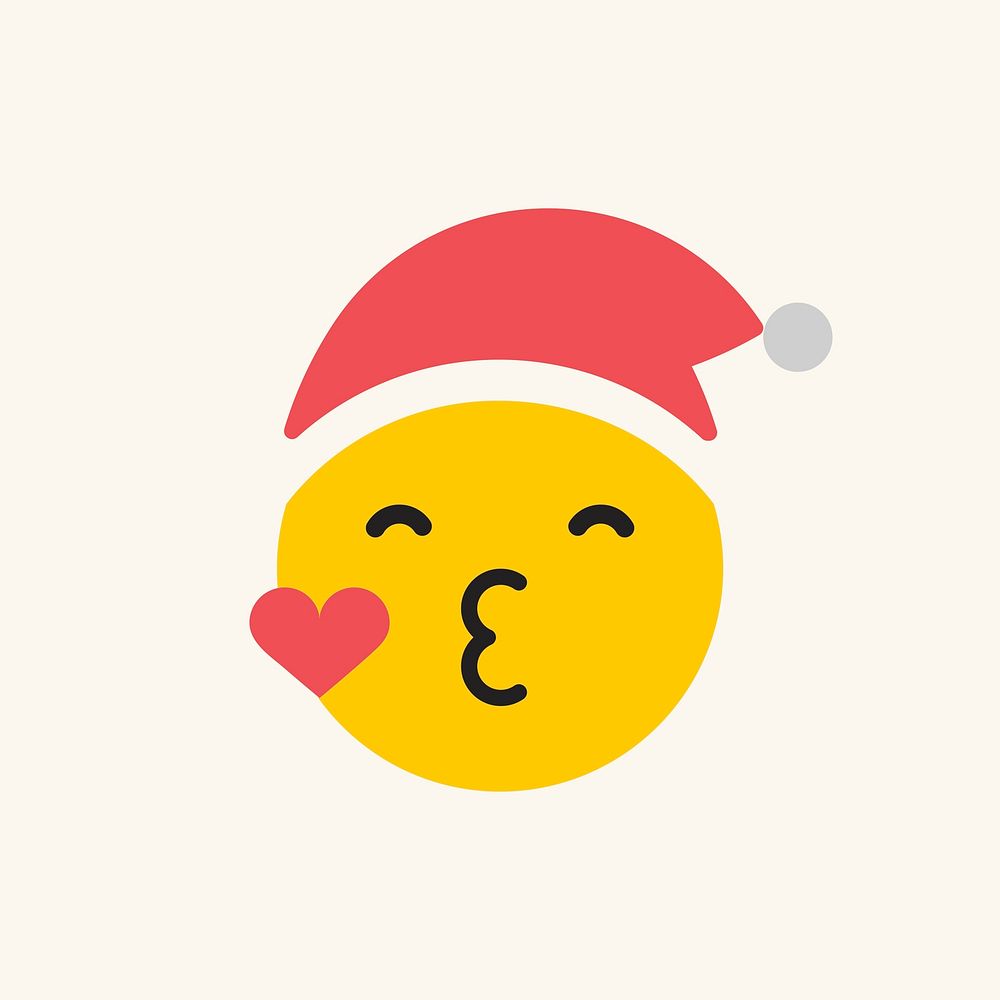 Round yellow Santa blowing a kiss emoticon isolated on beige background vector