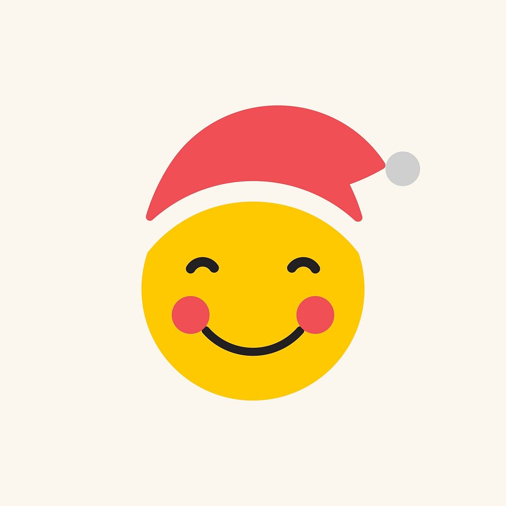 Round yellow Santa slightly smiling emoticon isolated on beige background vector