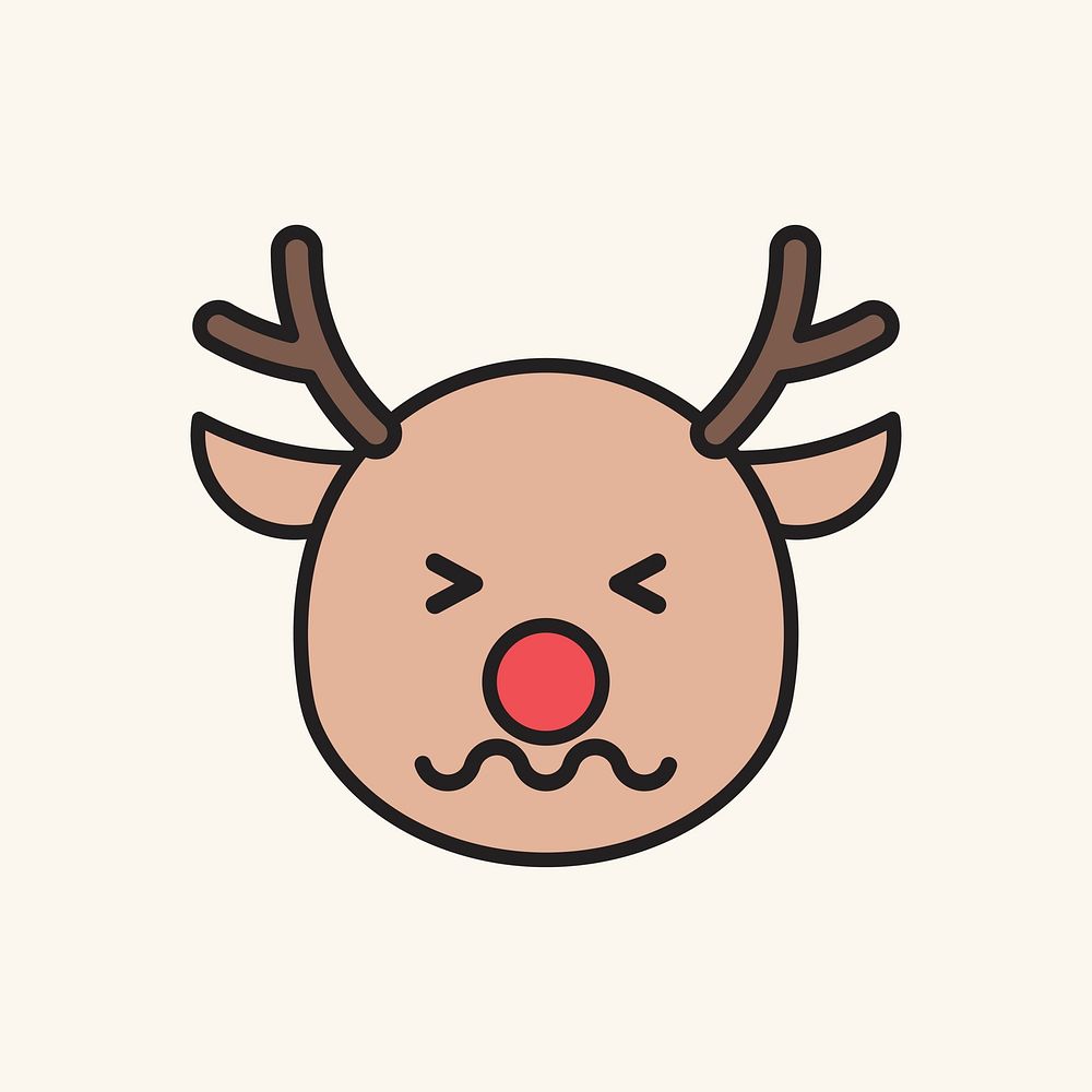 Grimacing Rudolph reindeer emoticon on beige background vector