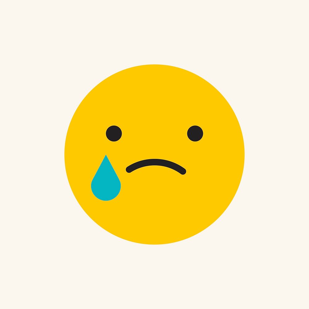 Round yellow crying face emoticon isolated on beige background vector