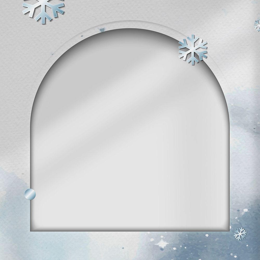 Rectangle frame with blue snowflakes on white paper background vector