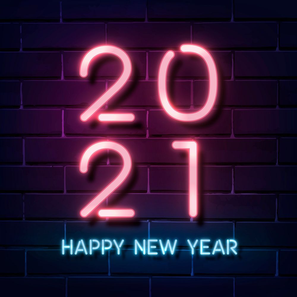 Pink neon happy new year 2021 social ads template vector
