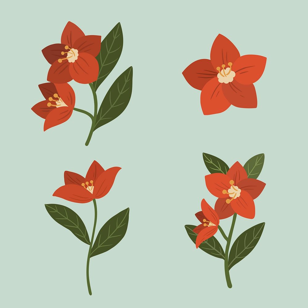Red botanical flower social ads template vector