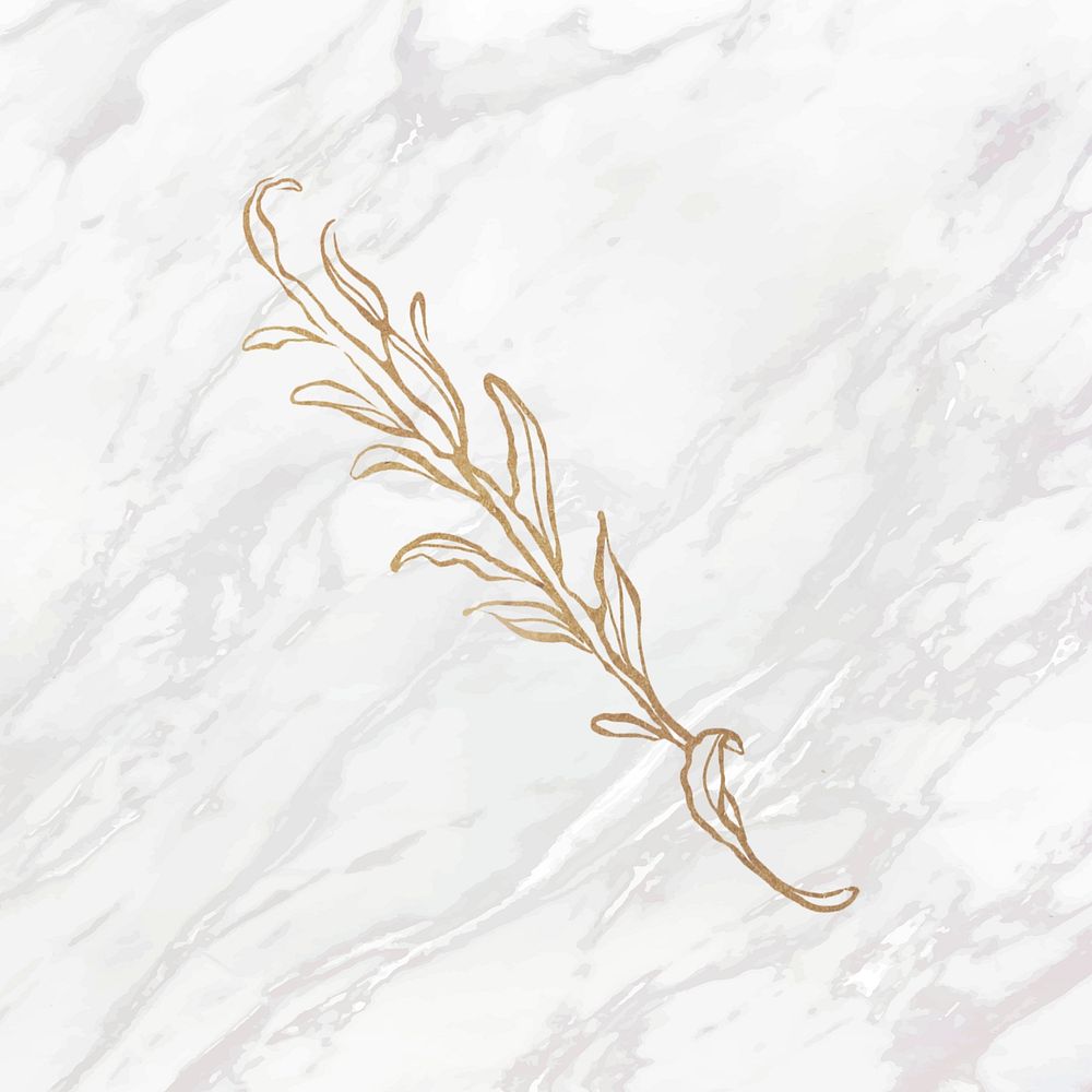 Gold leaves outline on marble background