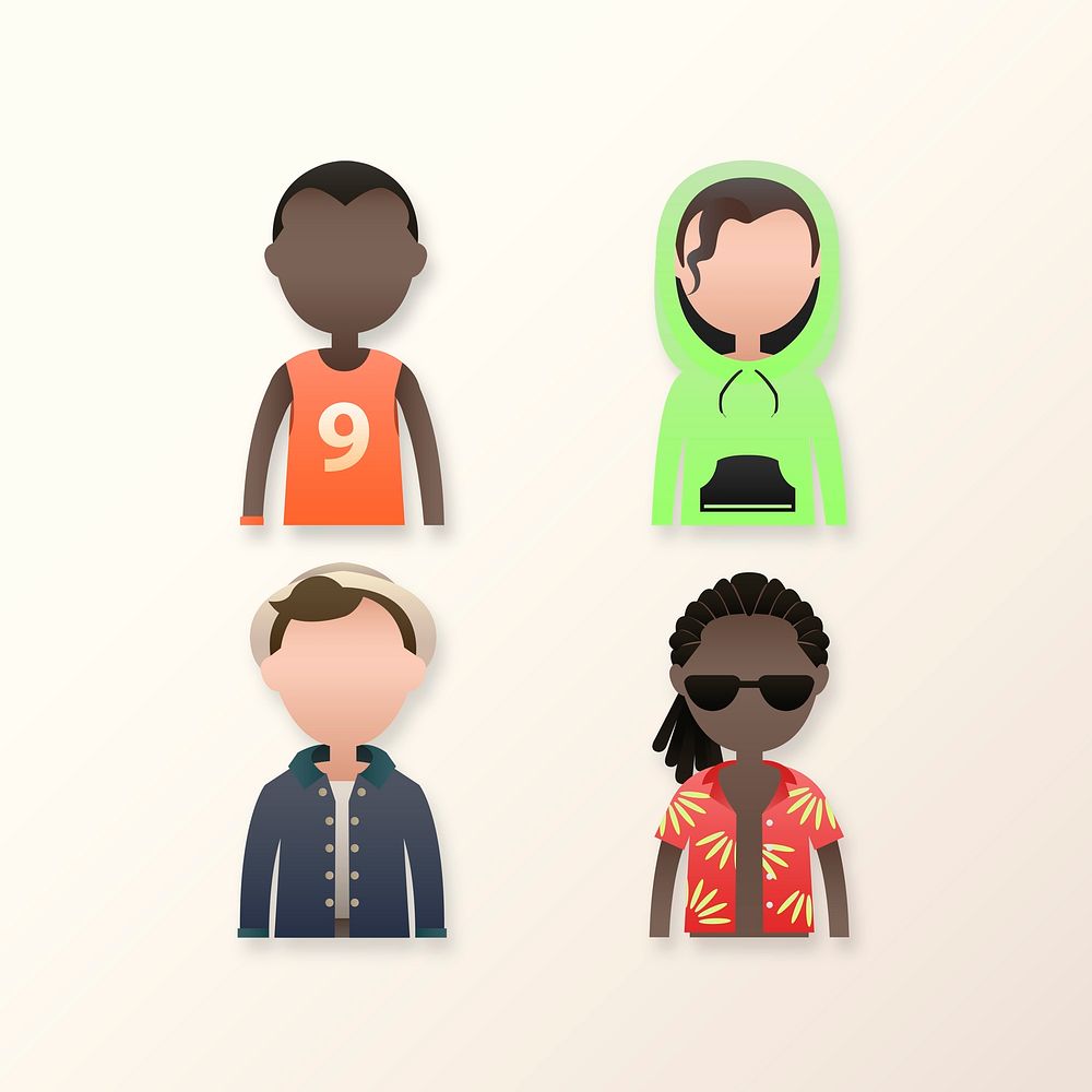 Set of diverse men avatar character illustration