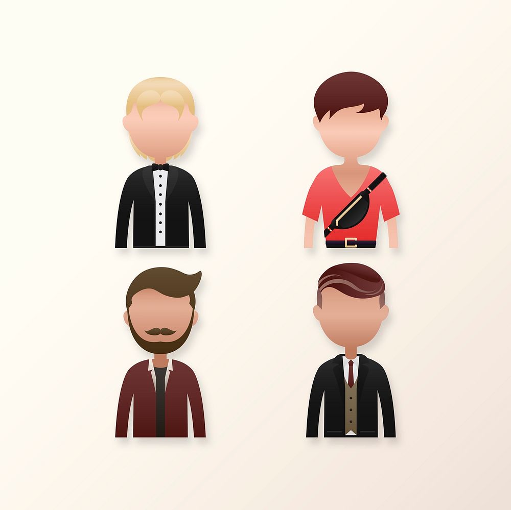 Set of diverse men avatar character vector