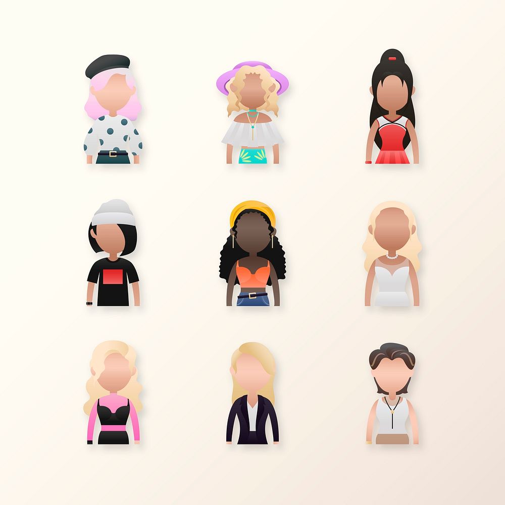 Set of diverse women avatar character vector