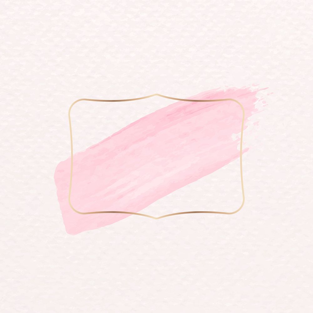 Gold badge with pink watercolor paint illustration