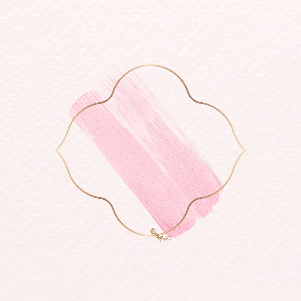 Gold badge with pink watercolor paint vector