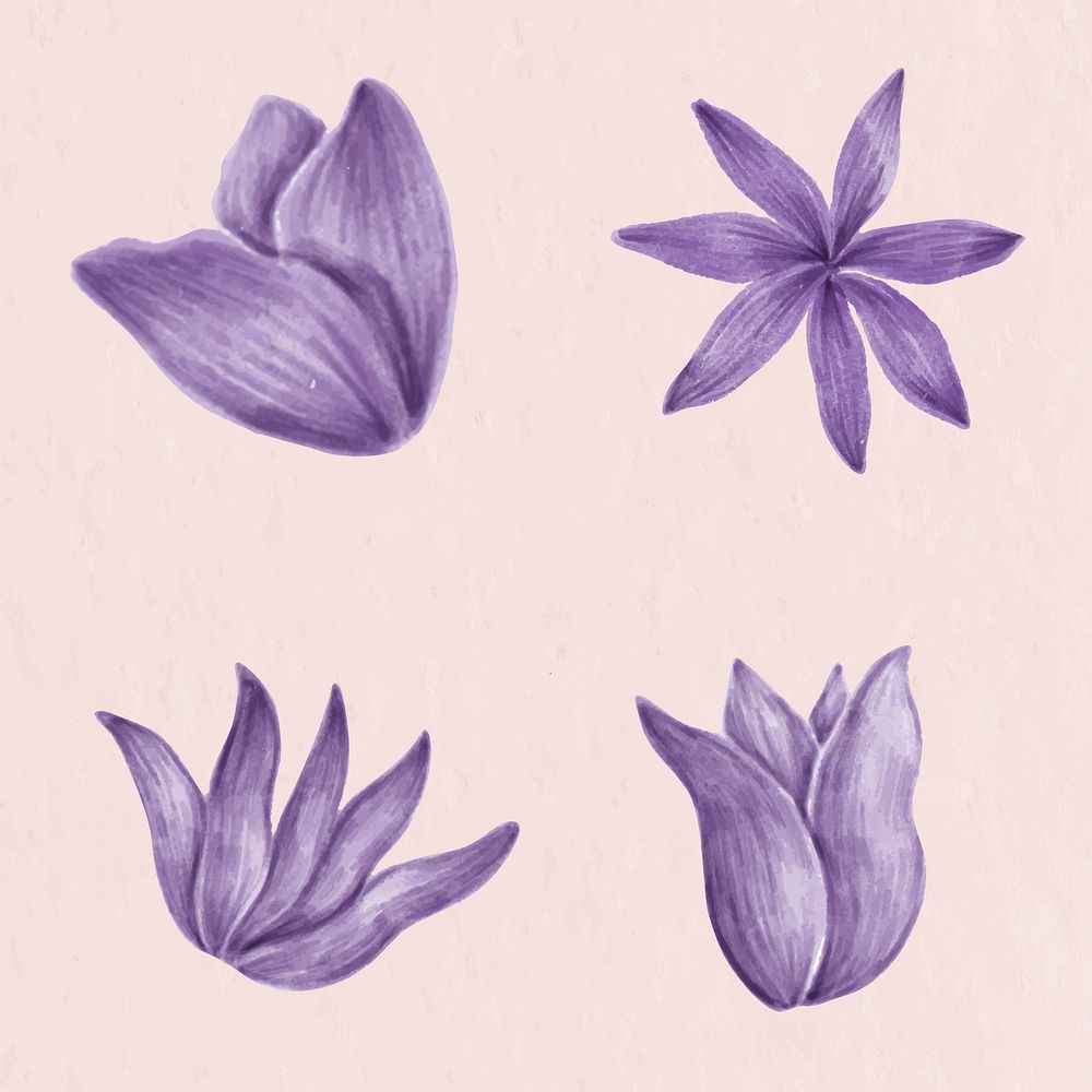 Hand drawn purple flower set vector